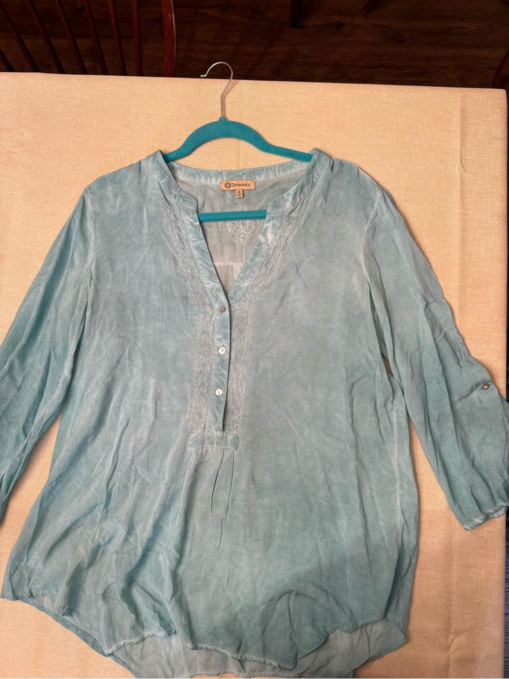 Democracy Washed Teal Long Sleeve Tunic Top